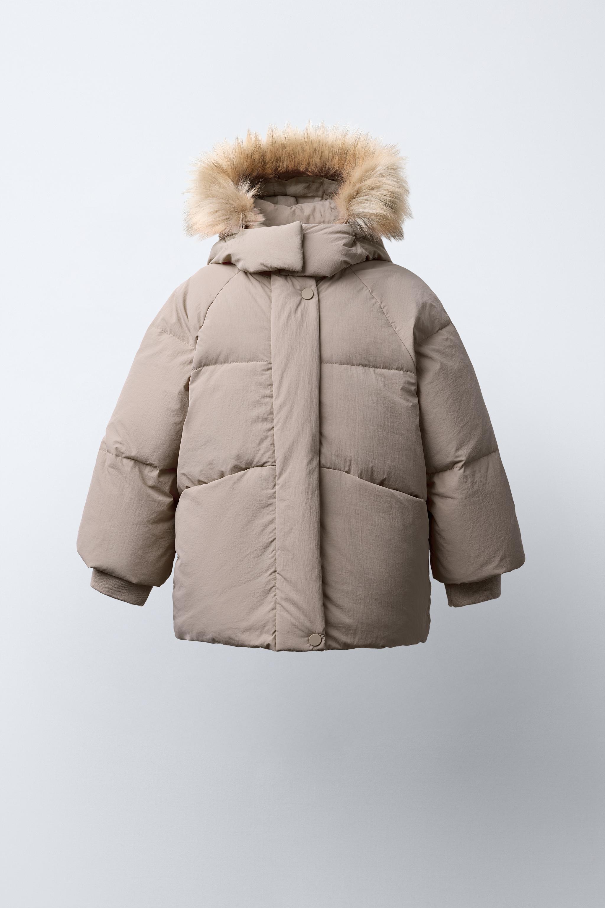 WATER-REPELLENT FEATHER DOWN PUFFER COAT WITH REMOVABLE FAUX FUR HOODIE
